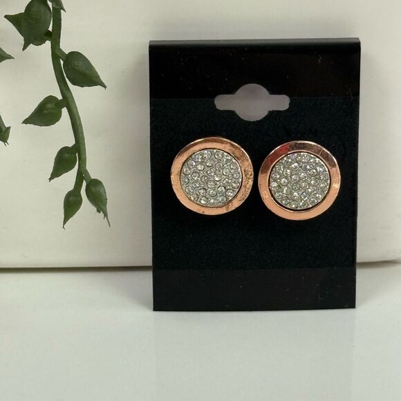 Michael Kors Brilliant Rose Gold Pave Stud Earrings - Picture 1 of 8